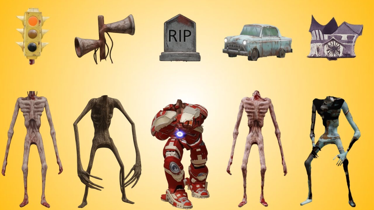 WRONG HEADS SIREN HEAD CAR, GREEN HOUSE HEAD, SCARY HOUSE, SIREN HEAD DOUBLE, SIREN HEAD THUNDERBOLT