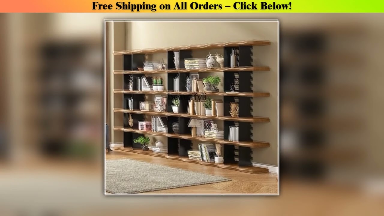 A55 Y American solid wood bookshelf against the wall display shelf background wall wrought iron