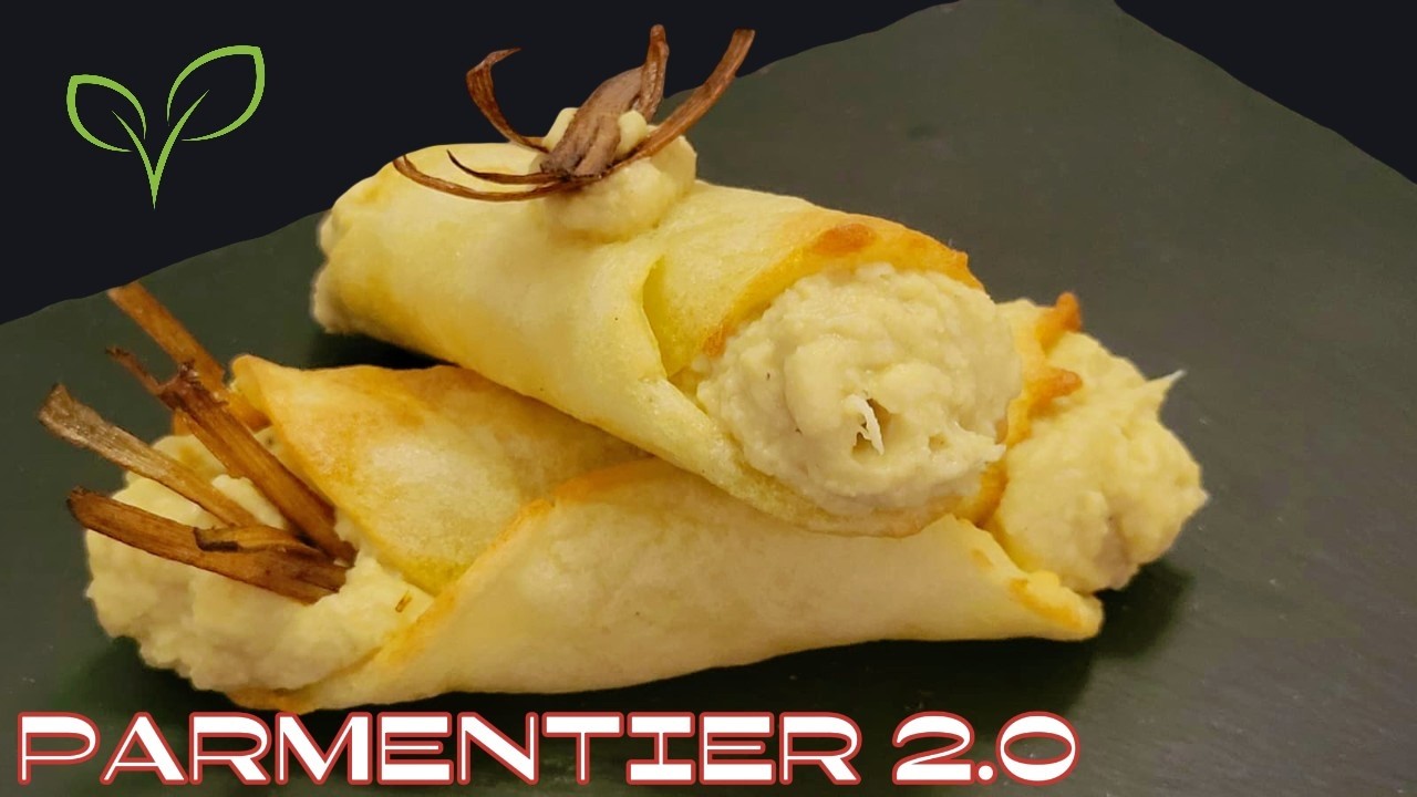 Potage parmentier 2.0: la zuppa si trasforma in un cannolo di patata ripieno di una mousse di ceci
