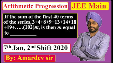 If the sum of the first 40 terms of the series, 3+4+8+9+13+14+18+19+…..(102)m, is then m equal to..