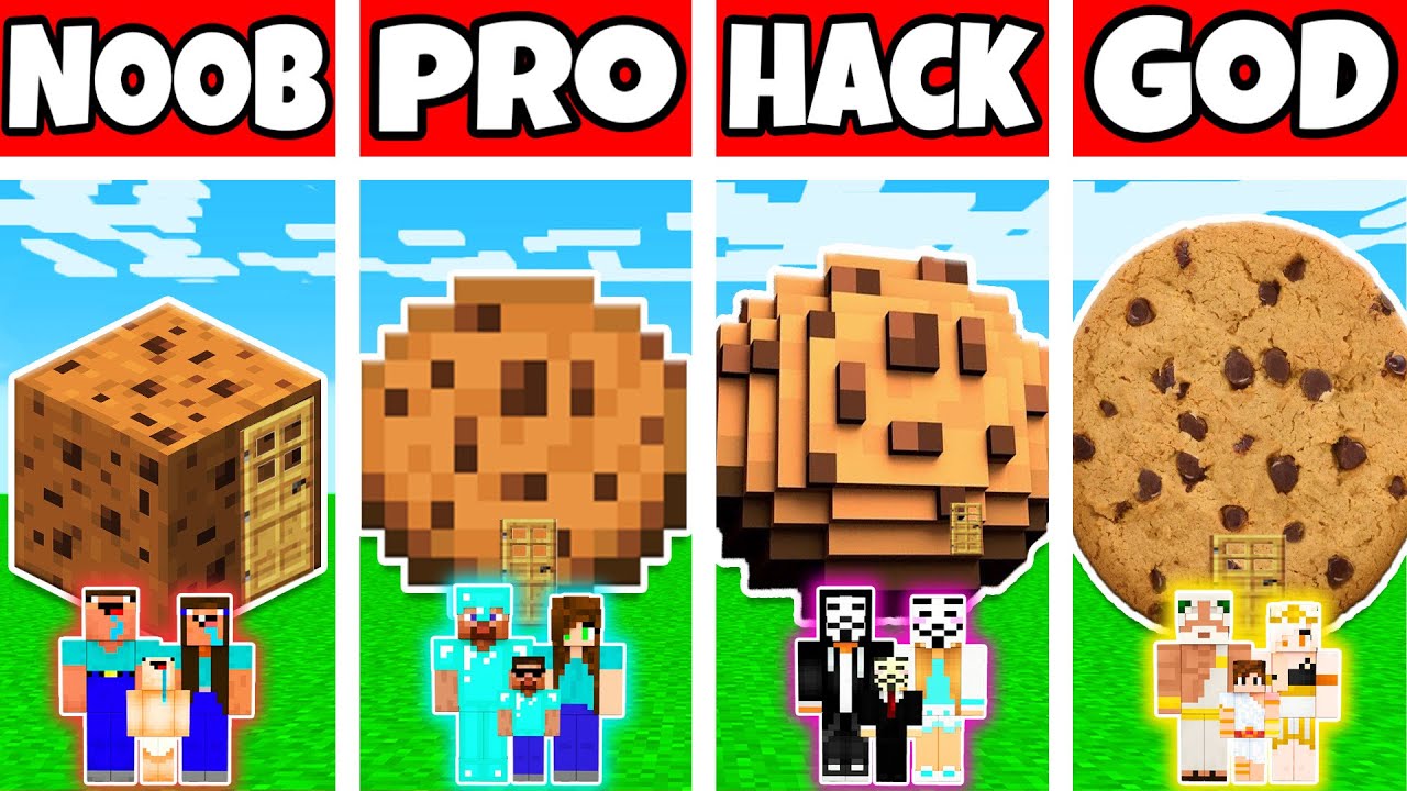 Minecraft: FAMILY COOKIE HOUSE BUILD CHALLENGE - NOOB vs PRO vs HACKER ...