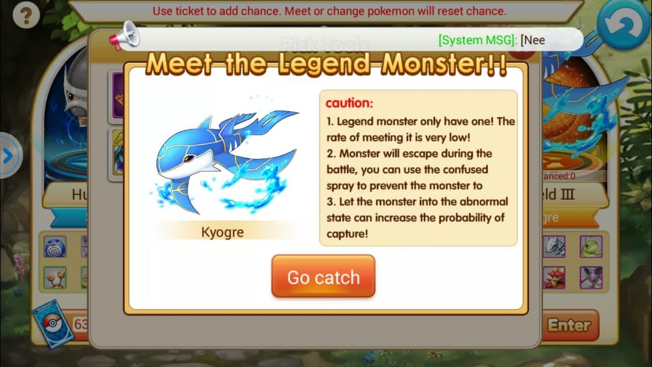 Going to catch legendary Pokemon kyogre in evolve legend /pocket fantasy.