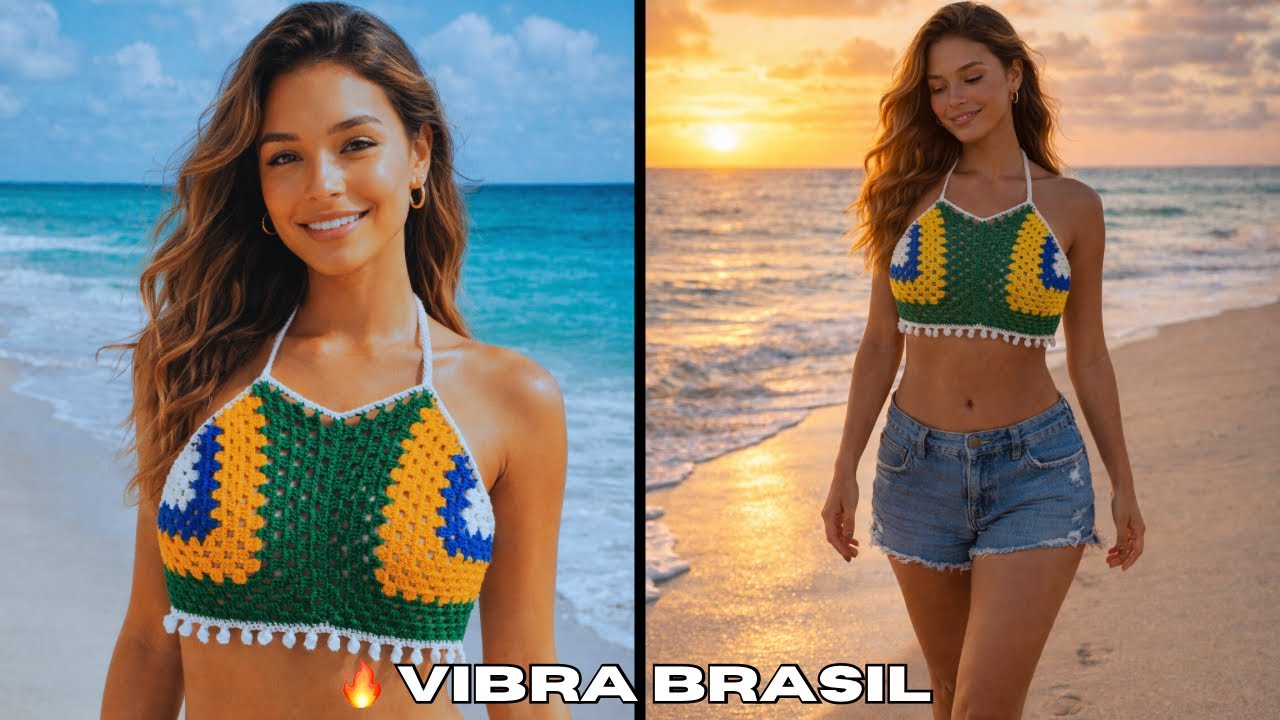🔥 VIBRA BRASIL Cropped em Croche Tam P ao GG
