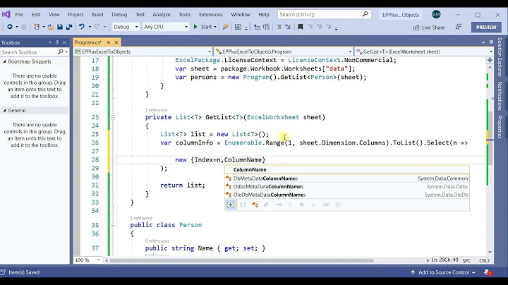 EPPlus package to import excel data to object C# (Code)