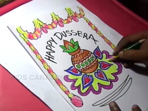 How to Draw Dussehra Color Greeting Drawing Step by Step - YouTube
