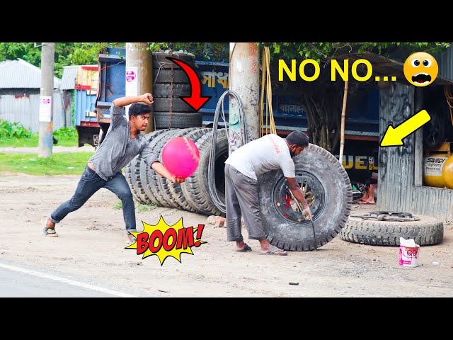 Tyre Blast Prank with Popping Balloons | Crazy REACTION with Popping Balloon Prank (Part 10) class=