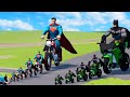 Big  small batman on a motorcycle vs superman on a motorcycle vs thomas the train  beamngdrive