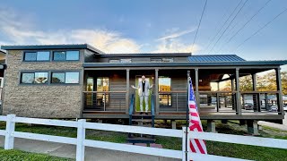 MODERN ENGLISH MANOR  Tiny Home with Veranda boasting a Stone Wood Burning Fireplace