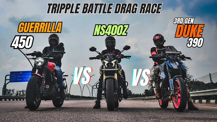 Ktm Duke 390 3rd Gen Vs Bajaj Pulsar NS400z Vs Royal Enfield Guerrilla 450 Drag Race | Triple Battle