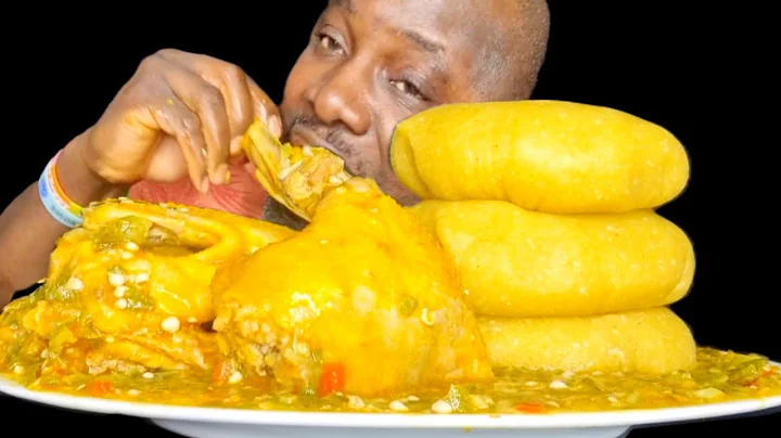 Asmr mukbang okra soup and yellow garri fufu African food eating sound