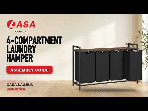 4-Compartment Laundry Hamper with Shelf & Removable Bags, Rustic Brown & Black – Assembly