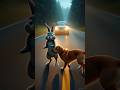 "Rabbit & Dog on Road: Car Approaching! 🐰🐶" #rabbit #dog #road #