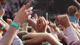 Crowd Of Happy Young People Waving Hands In Air, Enjoying Good Music At Festival. Stock Footage