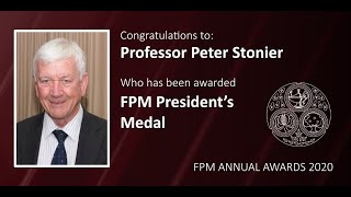 Brian Gennery reads his citation for the awarding of the FPM President's Medal to Peter Stonier