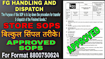 Store SOPs- finish goods Handling And Dispatch | STANDARD OPERATING PROCEDURE | SOPs