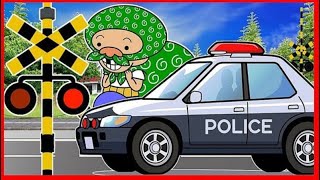 【踏切 警察と泥棒】★逮捕だ!! POLICE 警察車両 のりものあつまれ★ #POLICE #泥棒 #thief #警察 #パトカー #警察車両 #ふみきり #電車 #はたらくくるま #幼児