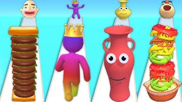 SANDWICH RUNNER vs GIANT RUSH vs JUICE RUN vs NOODLE RUN - Quadruple Gameplay