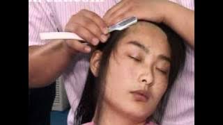 long hair with bangs trimmed and face shaved