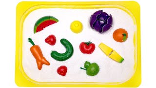 Fruits and vegetables in the yellow basin | Wooden toys
