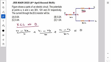 Figure shows a part of an electric circuit. The potentials at the points a, b and c are #physics 
