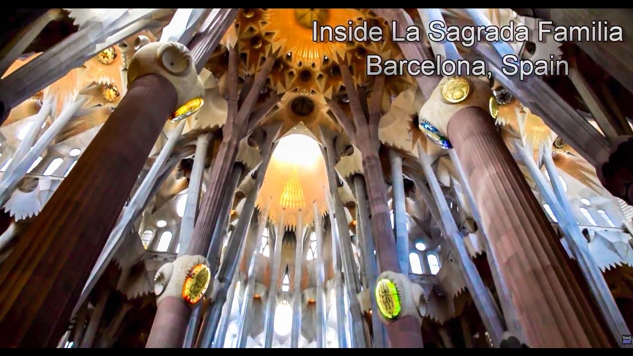 360 View Inside La Sagrada Familia In Barcelona Spain