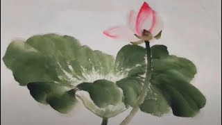 水墨蓮花畫法一葉一花感覺好孤單啊feeling alone lotus painting