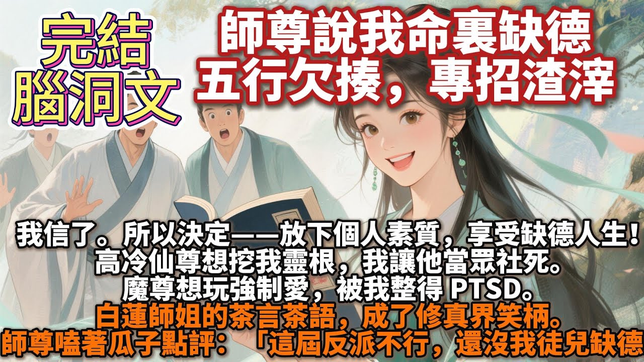 完結腦洞文：師尊說我命裏缺德，五行欠揍，專招渣滓。我信了。所以決定——放下個人素質，享受缺德人生！高冷仙尊想挖我靈根，我讓他當衆社死。魔尊想玩強制愛，被我整得 PTSD。師姐的茶言茶語，成了修真界笑柄