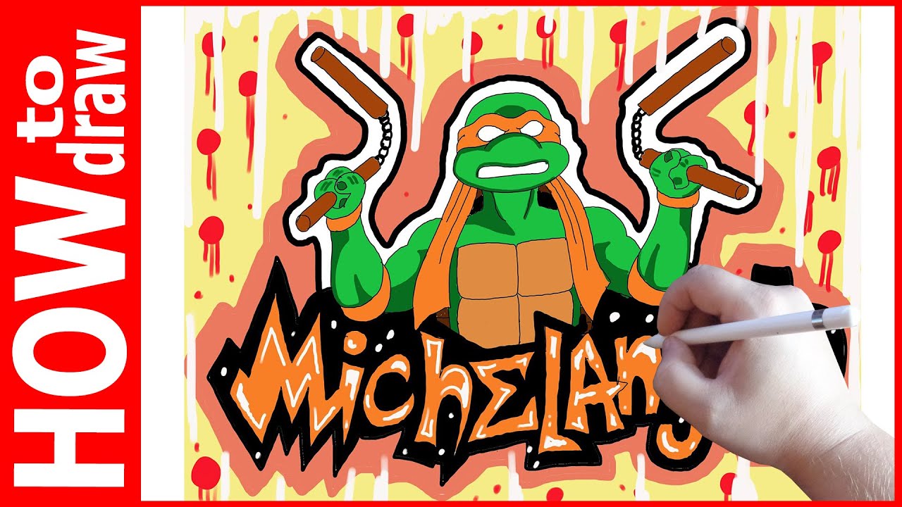 How to draw  graffiti ninja turtles Michelangelo