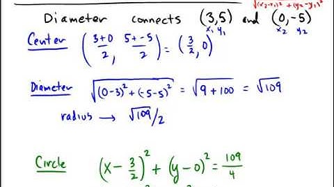 Writing an equation of a circle given the endpoints of a diameter