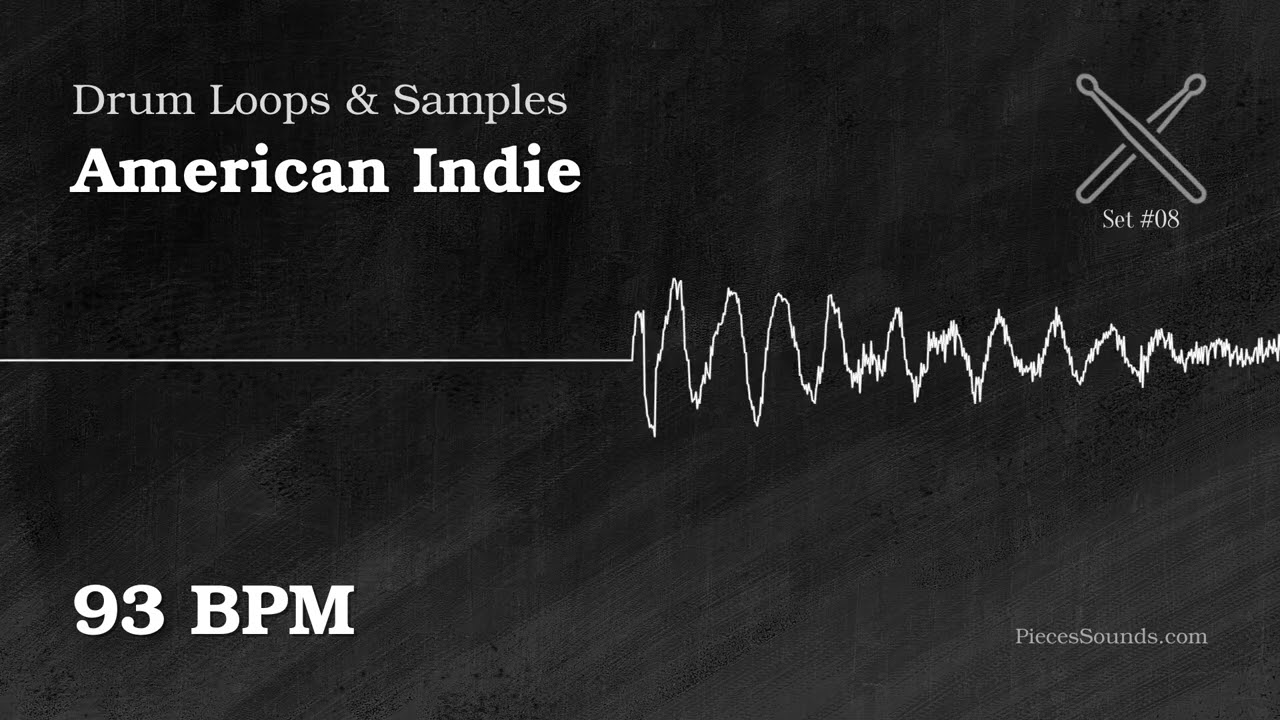 American Indie Drum Loops - 93 BPM. Royalty-Free Samples Set 8 