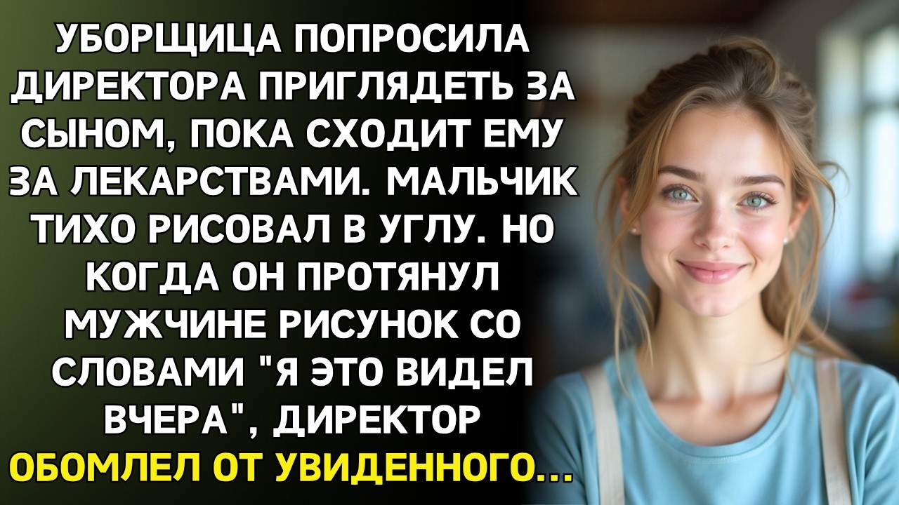 Можно сын посидит у вас?  попросила уборщица. Через часа Дима протянул рисунок, и директор побледнел