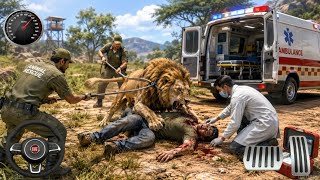 🔥 Lion Attack Rescue! Ambulance Saves Injured Man | Wildlife Rescue Mission 🦁🚑 screenshot 4