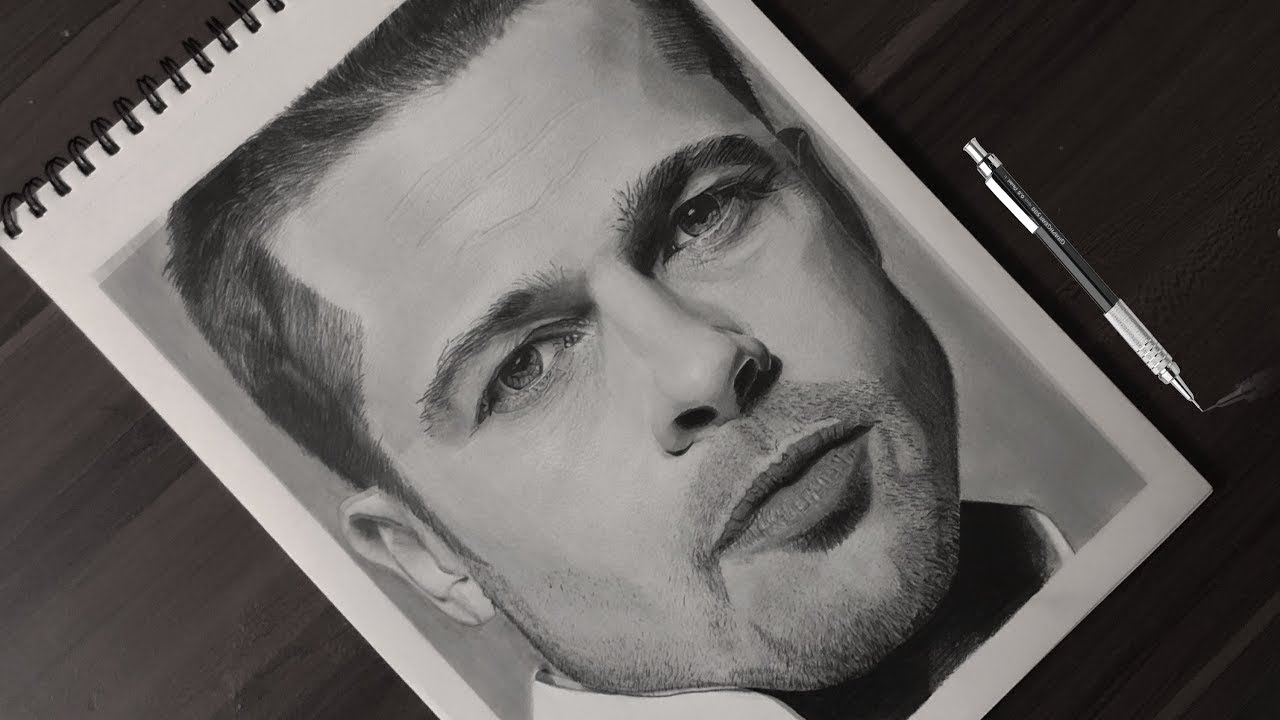 Drawing Brad Pitt  Realistic Pencil Drawing Timelapse  YouTube