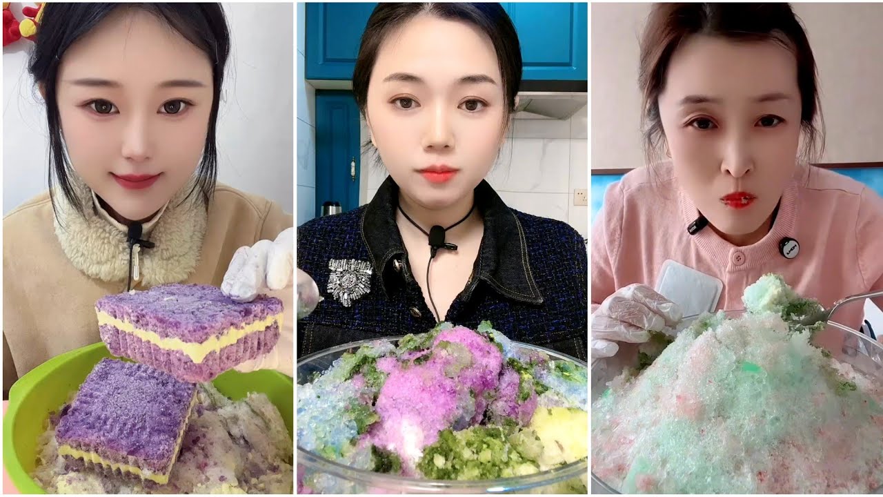 ASMR ICE EATING with MATCHA