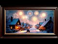 New Year Fireworks Wallpaper | Fireworks &amp; Snow Village | 4K Winter Night TV Wallpaper