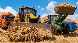 Bulldozer Pushing Sand! Dump Truck & Wheel Loader Accident Pulling 🚜 Toy Construction Cartoon Kids Push Or Pull Toy Construction