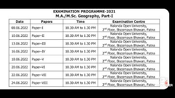 M.A/M.Sc geography part-1 examination programme -2021 nalanda open university.
