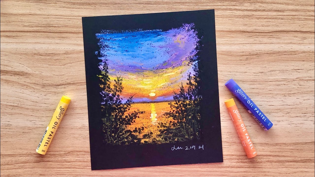 夕阳中的逆光树影Oil Pastel Painting 油画棒| easy drawing step by