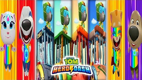TALKING TOM HERO DASH - SUPER HERO TOM SAVING ALL HEROES RAINBOW COLOUR SUIT CLASSIC RUNNING