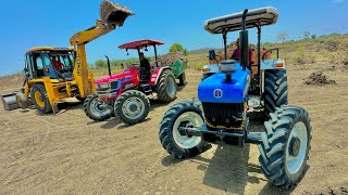 Jcb 3Dx Eco Loading Mud New Holland 3630 Mahindra Arjun Novo 605 With Trolley Pulling Full Power