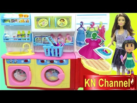 #1 Đồ chơi trẻ em PHÒNG GIẶT ĐỒ ỦI ĐỒ CỦA BÚP BÊ BARBIE búp bê DORA Doll Kids toy Mới Nhất
