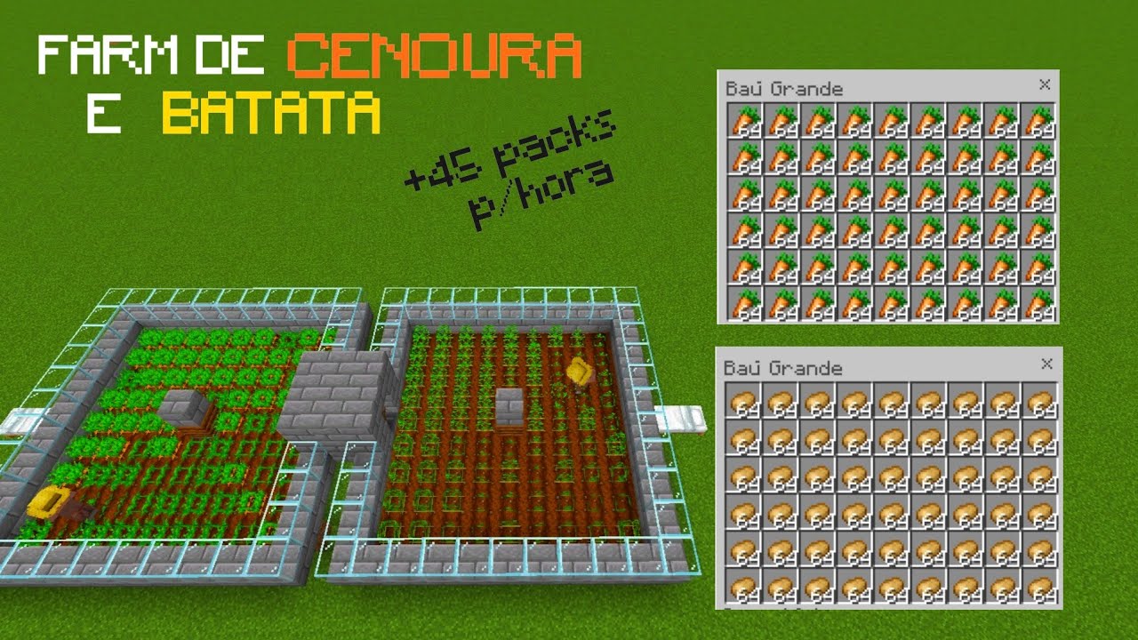 FARM DE CENOURA E BATATA 100% AUTOMÁTICA! mcpe 1.19+ #8826 #minecraft # ...