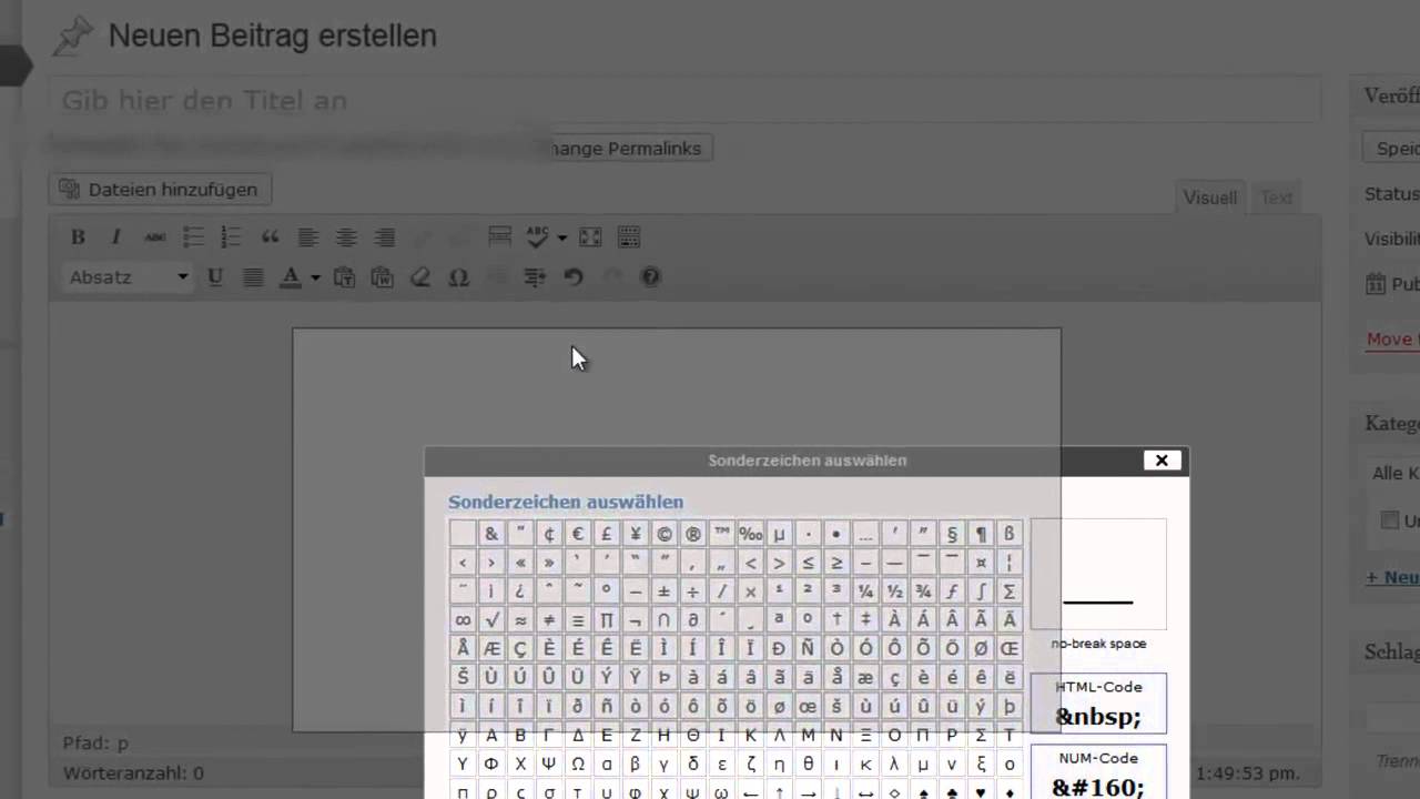 Sonderzeichen In Wordpress Einfugen Youtube