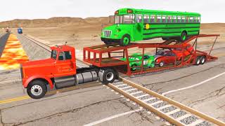 Cars vs Portal Trap Flatbed Transportation with Slide Color   Car vs Massive Speed Bumps   BeamNG