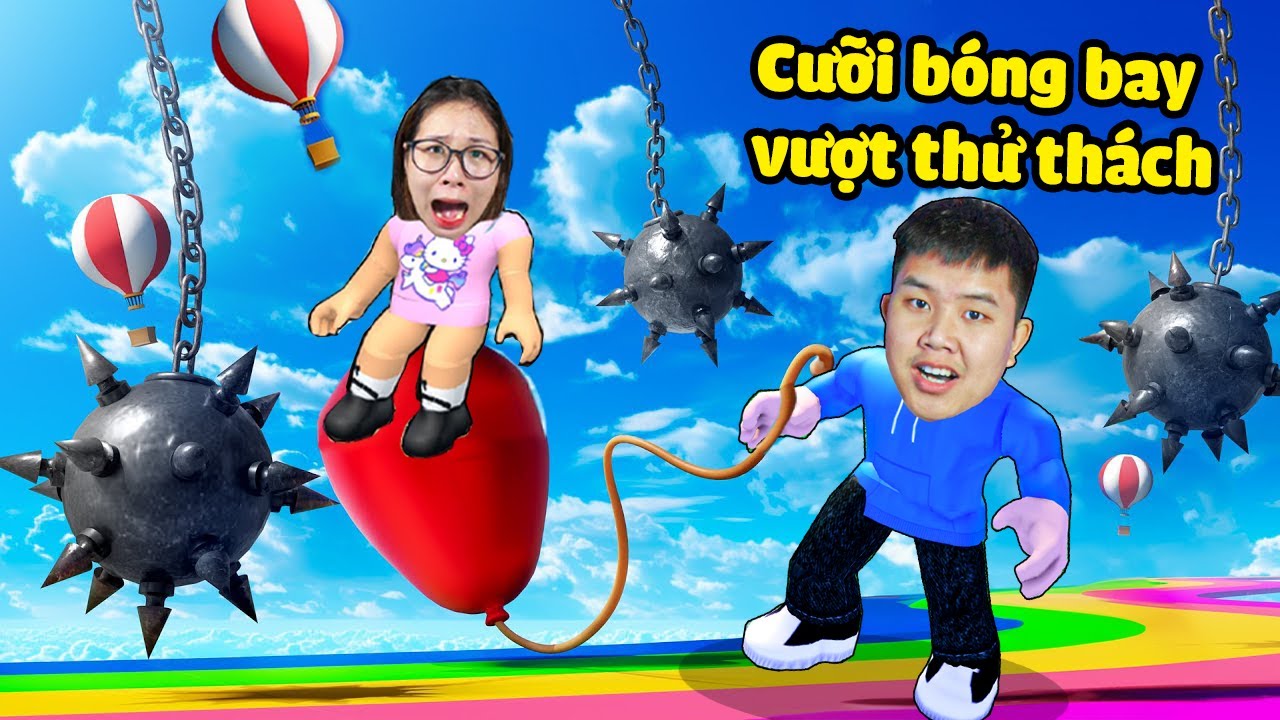 Cưỡi bóng bay buộc vào đồng đội vượt 100 thử thách nguy hiểm cùng bqThanh và Ốc