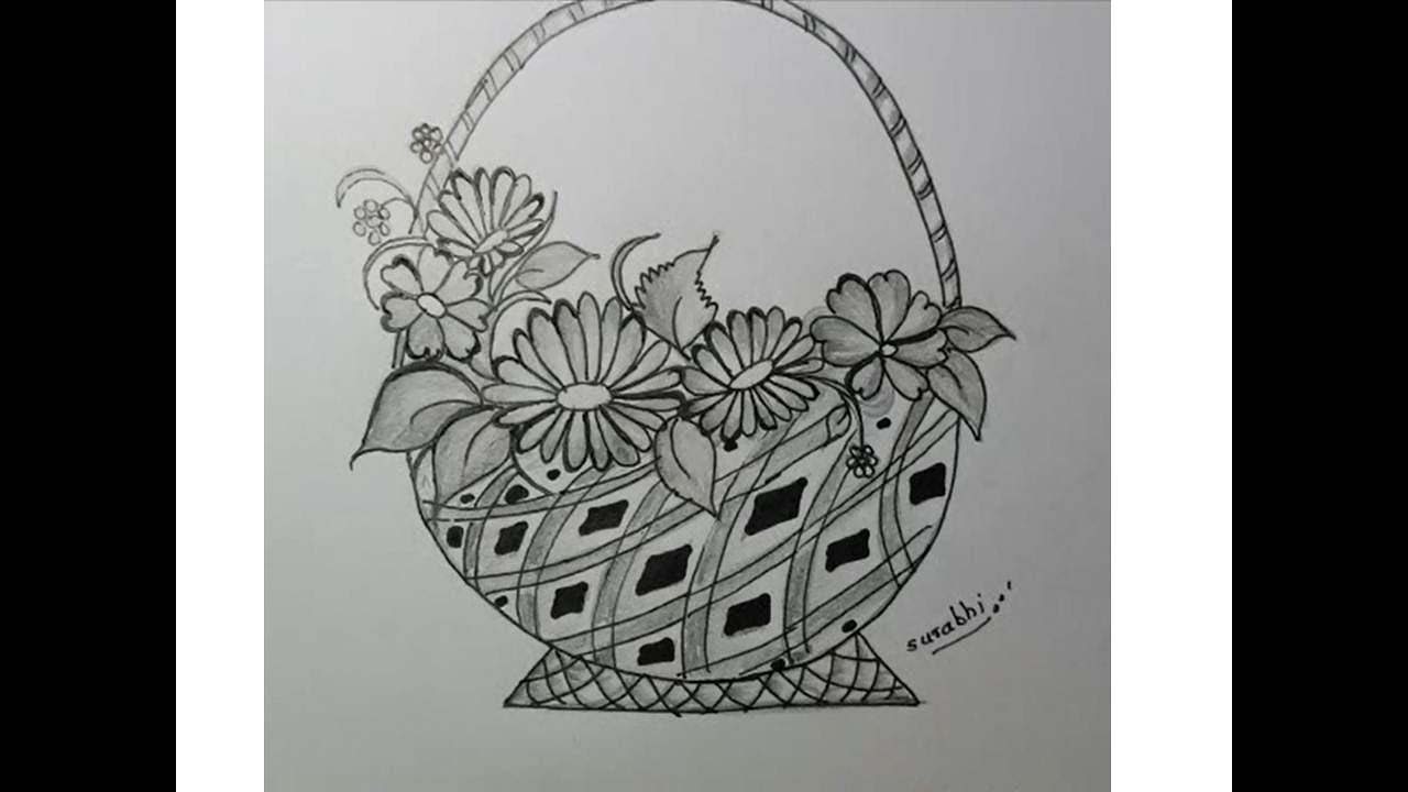 Basket with flowers contours Royalty Free Vector Image