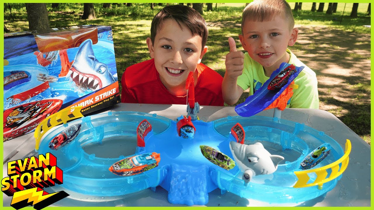Playing with Adventure Force Shark Strike MicroBoat Playset Outside