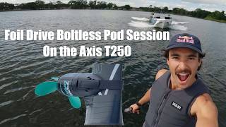 Foil Drive Boltless Pod session behind the boat