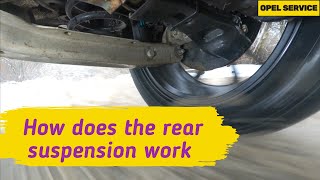 What happens to the rear suspension when driving in the snow on the pits ?