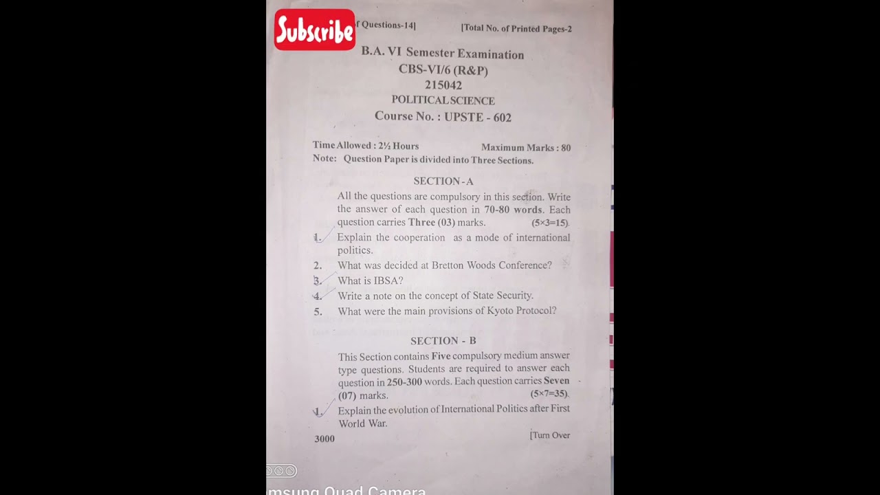 Generic political science paper for 6th sem 